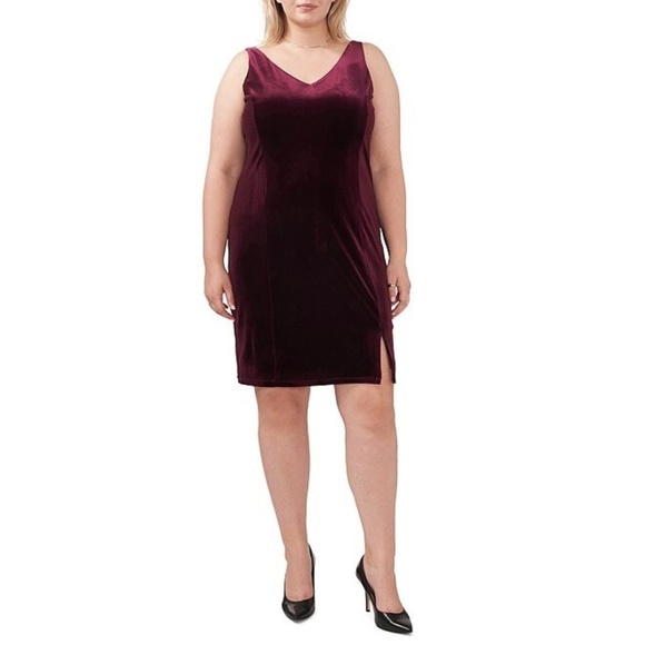NWT 1. STATE Velvet Sleeveless V Neck Front Slit Sheath Mini Dress - Picture 1 of 1